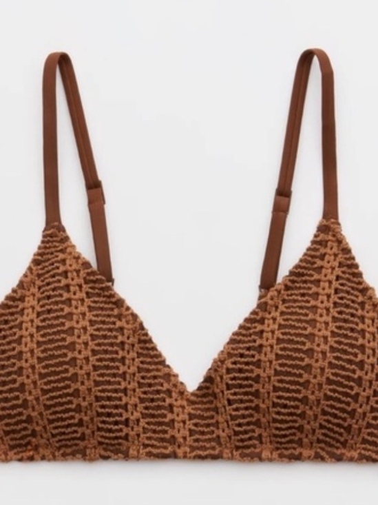 aerie Other - aerie Crochet Triangle Bralette in Brown - Textured Swim Bra - Size L / NWT